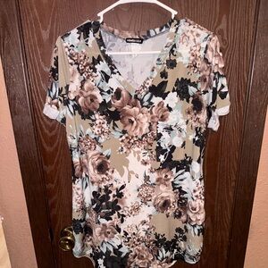 Women’s Tan and Black Floral Shirt